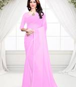 Light baby pink plain faux georgette saree with blouse
