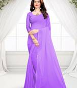 blue plain faux georgette saree with blouse