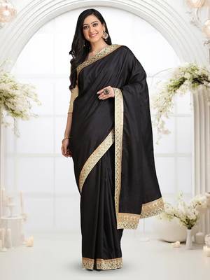 Black Jacquard Lace Georgette  Saree With Blouse 1