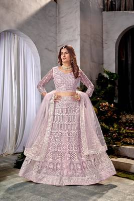 Purple Net Lehenga Choli With Embroidered Work 1