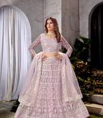 Purple Net Lehenga Choli With Embroidered Work