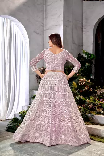 Purple Net Lehenga Choli With Embroidered Work