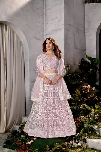 Purple Net Lehenga Choli With Embroidered Work
