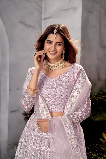 Purple Net Lehenga Choli With Embroidered Work