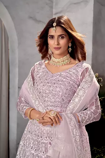 Purple Net Lehenga Choli With Embroidered Work