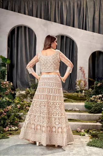 Brown Net Lehenga Choli With Embroidered Work