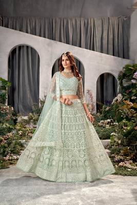 Pista Net Lehenga Choli With Embroidered Work 1