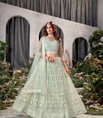 Pista Net Lehenga Choli With Embroidered Work