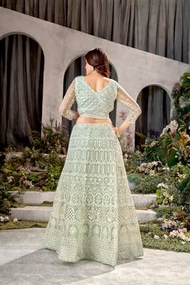 Pista Net Lehenga Choli With Embroidered Work 3