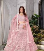 Pink Faux Net Sequin and Thread Embroidered Lehenga Choli