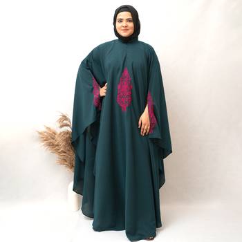 3 Boota Pink Embroidery Kaftan Abaya in Ramagreen Color With Hijab 1