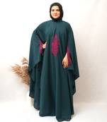 3 Boota Pink Embroidery Kaftan Abaya in Ramagreen Color With Hijab