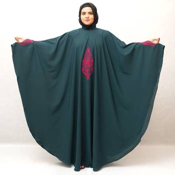 3 Boota Pink Embroidery Kaftan Abaya in Ramagreen Color With Hijab 2