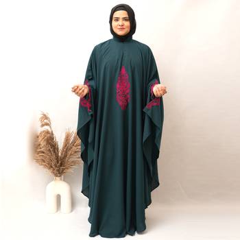 3 Boota Pink Embroidery Kaftan Abaya in Ramagreen Color With Hijab 3
