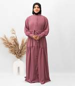 Front Open Chunat Abaya With Belt in Pink Color With Hijab