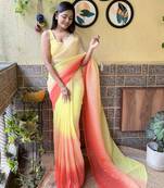 Yellow georgette with crush pattern saree with satin blouse pcs