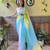 Blue georgette with crush pattern saree with satin blouse pcs