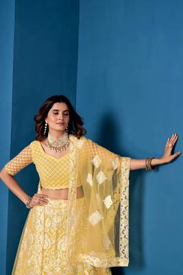 Yellow Net Lehenga Choli With Embroidered Work 5