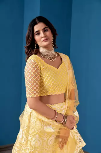Yellow Net Lehenga Choli With Embroidered Work