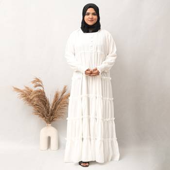 Multi Chunat Frock Abaya in White Color With Hijab 1