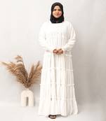 Multi Chunat Frock Abaya in White Color With Hijab