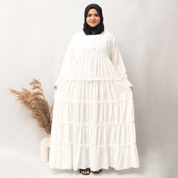 Multi Chunat Frock Abaya in White Color With Hijab 2