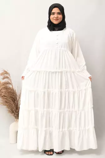 Multi Chunat Frock Abaya in White Color With Hijab