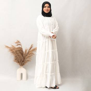 Multi Chunat Frock Abaya in White Color With Hijab 3