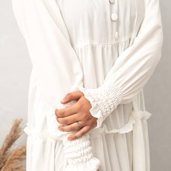 Multi Chunat Frock Abaya in White Color With Hijab 4