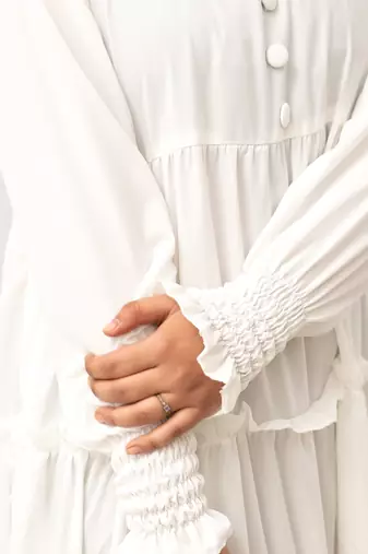 Multi Chunat Frock Abaya in White Color With Hijab