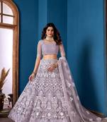 lavender Net Lehenga Choli With Embroidered Work