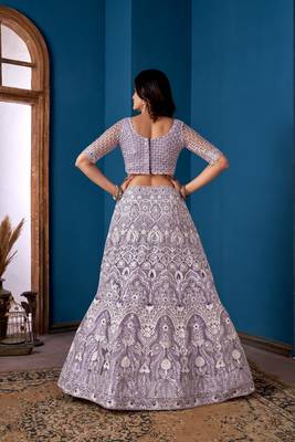 lavender Net Lehenga Choli With Embroidered Work 3
