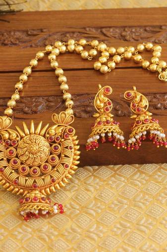 Gold platted geru polish mango necklace set