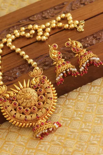 Gold platted geru polish mango necklace set
