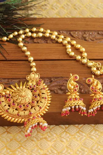 Gold platted geru polish mango necklace set