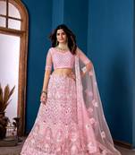 Pink Net Lehenga Choli With Embroidered Work