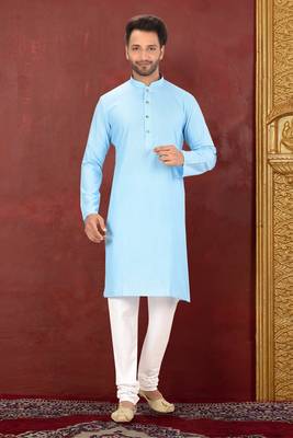 Ranak Sky Blue Muslin Cotton Kurta Pajama 1