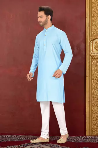 Ranak Sky Blue Muslin Cotton Kurta Pajama