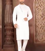 Ranak White Cotton Satin Kurta Pajama
