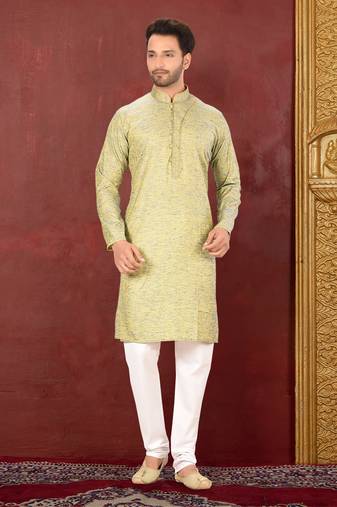 Ranak Olive Cotton Silk Kurta Pajama