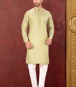 Ranak Olive Cotton Silk Kurta Pajama