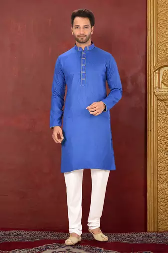 Ranak Blue Cotton Silk Kurta Pajama