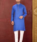 Ranak Blue Cotton Silk Kurta Pajama