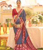 Navy Blue Color Printed Weaving Silk Blend Patola Saree With Blouse