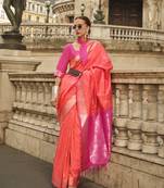 Salmon Pink Color Weaving Soft Silk Blend Saree With Blouse