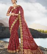 Maroon color pure gajji satin silk Blend bandhani saree with blouse