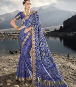 Blue color pure gajji satin silk blend bandhani saree with blouse