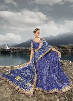 Blue color gajji satin silk blend bandhani saree with blouse 2