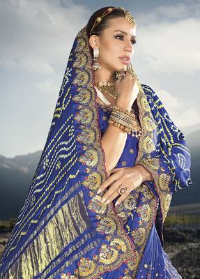 Blue color gajji satin silk blend bandhani saree with blouse 3