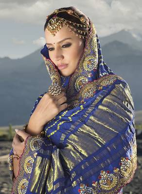 Blue color gajji satin silk blend bandhani saree with blouse 4